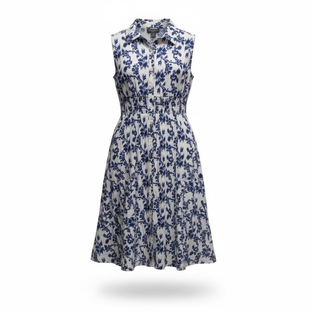 Chelsea & Theodore Floral Smocked-Waist Shirt Dress — M